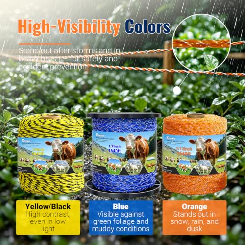 Electric Fence Wire 1640 Feet 500 Meters Electric Fencing Poly Wire Rope Line with Reliable Conductivity and Rust Resistance, UV Resistant 1/8inch Diameter - Blue - color: Blue, size: 1/8 x 1640FT