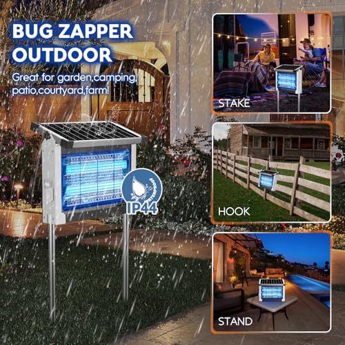 PhatroyYee Solar Bug Zapper, 4500V Mosquito Zapper Killer Trap Rechargeable | Solar Power & USB-C Dual Charge Options, 4000mAh Rechargeable, IPX5 Waterproof, Auto Mode, 1/2 Acre, Backyard Garden Friendly - color: White