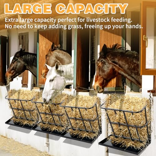 Outvita Hay Feeder 2 in 1 Hay Rack, Wall Mount Goat Horse Feeders, Heavy Duty Steel Hanging Feeders with Detachable Grain Tray for Farm Livestock Goat Sheep Grain Indoor Outdoor Uses - size: 26.5 with tray