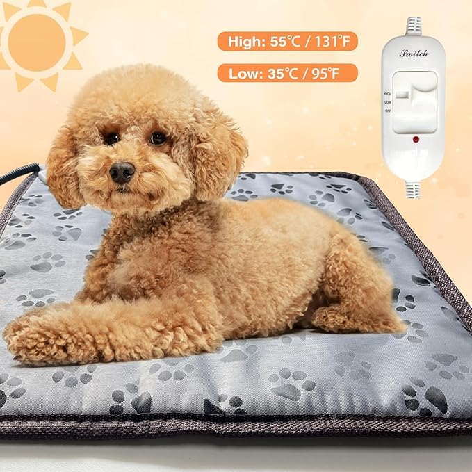 Cat Heating Pad 18'' × 18'' Self-Warming Pet Bed, Electric Heated Dog & Cat Pad, Waterproof, Temperature Adjustable, Fast Heating, Safe Thermostat for Kittens Puppies Small Pets