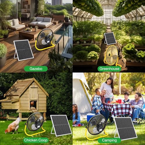 blessny 18" Large Solar Rechargeable Floor Fan for Home Gazebo Greenhouse | 35W Solar Panel with 23 Ft Long Cord for Camping Barn Poultry Pet House Outdoor Cooling or Air Circulation