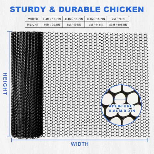 15.7" x 32.8ft Black Plastic Mesh Fence Roll - Pet Safety Guard for Balcony, Deck & Patio, Chicken Wire Netting, Easy Cut Gap Blocker for Garden Fencing with Zip Ties - size: 15.7INx32.8FT