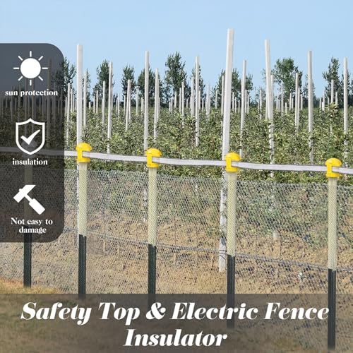 DoubleFill 24 Pcs Electric Fence Insulators and T Post Safety Cap, T Post Safety Topper Black Plastic Insulators for Wood Posts Wire Holding Fencing Garden Farm Highway Sport Fences Supplies (Yellow) - color: Yellow