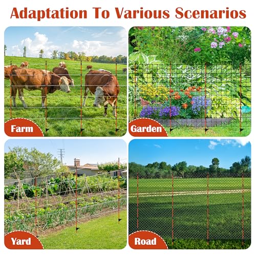 20Pcs 45in Electric Fence Post Fiberglass Stakes Temporary Fence | Electric Fence Post Temporary Fence Stakes with Clips for Cows, Sheep&Animals, Garden Protection Pole for Livestock Control