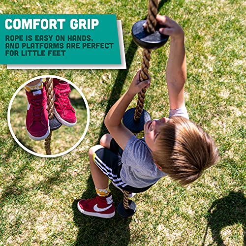Squirrel Products 6.5 ft Climbing Rope with Platforms - Swing Set Accessories - Additions & Replacements for Active Outdoor Play Equipment