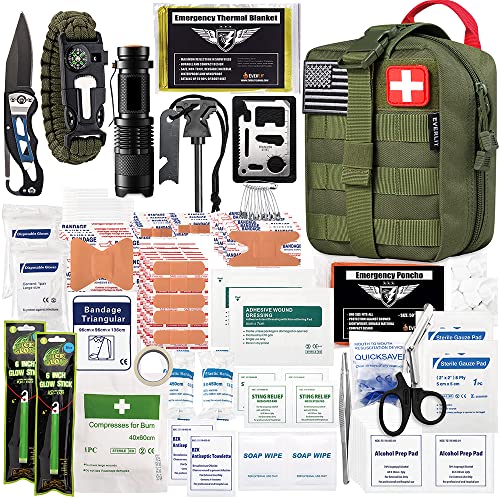 EVERLIT 250 Pcs Survival First Aid Kit | IFAK Outdoor Survival Kit Emergency Kit For Camping Hiking Hunting Earthquake Emergency Preparedness - color: Od Green