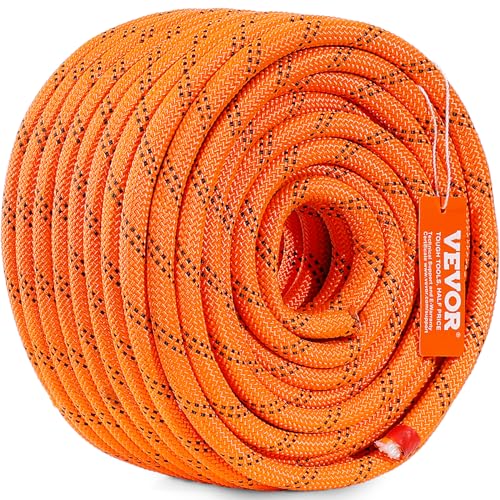 VEVOR Double Braided Polyester Rope, 1/2 in x 120 ft, 48 Strands, 8000 LBS Breaking Strength Outdoor Climbing Rope, Arborist Rigging Rope for Rock Hiking Camping Swing Rappelling Rescue, Orange/Black - size: 1/2 Inch x 120 FT, style: Polyester