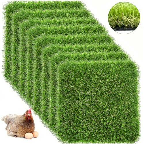 8 Pack Washable Chicken Nesting Box Pads for Laying Eggs, Artificial Grass Nesting Pads for Chicken Coop, Nesting Box Liners Bedding for Hen Lawn Indoor Outdoor - 12"x12"1.2"