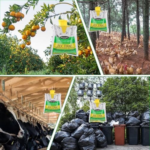 8-Pack Hanging Fly Trap Set with Disposable Bags; Includes Bait, Non-Toxic; Ideal for Backyards, Farms, Barns, Patios, and Gardens