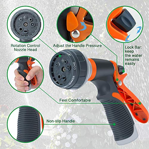 Garden Hose Nozzle 2 Pack Heavy Duty Hose Spray Gun 8 Way High Pressure | Hand Sprayer Spray Nozzle for Watering Lawn Car Washing Pet Bathing Sidewalk Cleaning