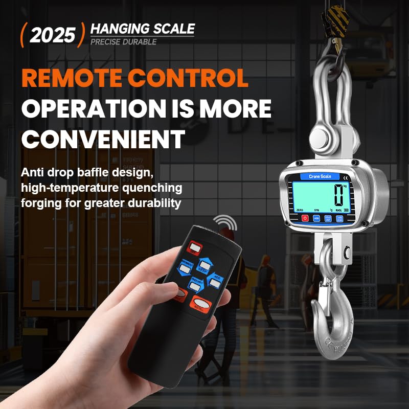 Digital Crane Scale Measurable Temperature and Humidity Industrial Heavy Duty Hanging Scale with Remote Control LCD Screen for Construction, Factory, Farm(6600lb/3000kg/3T) - size: 6600lb/3000kg/3T