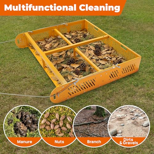 POPMOON 2-in-1 Horse Manure Fork & Tow Behind Trailer Manure Scooper 330lb | Heavy Duty 330lbs Capacity Paddock Cleaner, Easy Assemble Drag Manure Collector for Pasture, Farm & Yard Sweeper - size: 43.5" L - no wheels