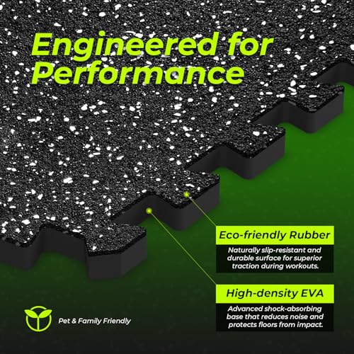 0.56'' Thick 48 Sq Ft Rubber Top High Density EVA Foam Exercise Gym Mats Non-Slip 12 Pcs - Interlocking Puzzle Floor Tiles for Home Gym Heavy Workout Equipment Flooring - 24 x 24in Tile