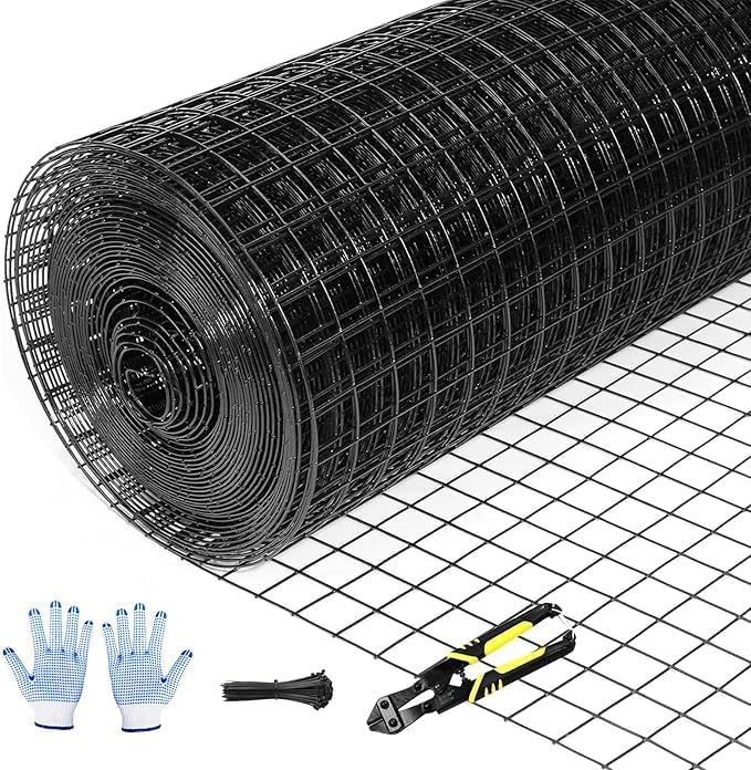Tongmo 16" x 100' Black Hardware Cloth, 1inch Mesh Chicken Wire Fence, 19 Gauge Vinyl Coated Wire and Welded Wire Roll,Garden Fence, Poultry Netting for Rabbit/Duck/Chicken Coop
