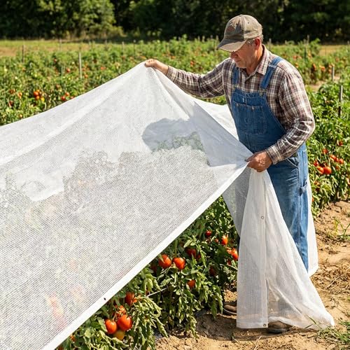 9.9 x 9.9 Ft Plant Sun Shade Cloth, 60% Shading White Sun Protection Net | Tear Resistant Garden Sunshade Cloth Cover with Reinforced Grommets for Protecting Plants from Direct Sunlight - color: 3x3m