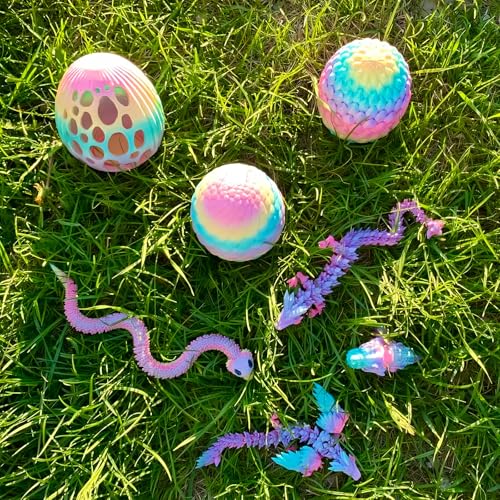 5 Pcs，12" 3D Printed Rainbow Dragon Eggs,Dinosaur Egg,Crystal Dragon Toys,Snake Eggs, Animals,Fidget Toy,Desk Executive Toy，Easter Eggs Basket Stuffers,Toys for Boys Kids Teen 5-7 4-6 8-12 - color: Oo-04