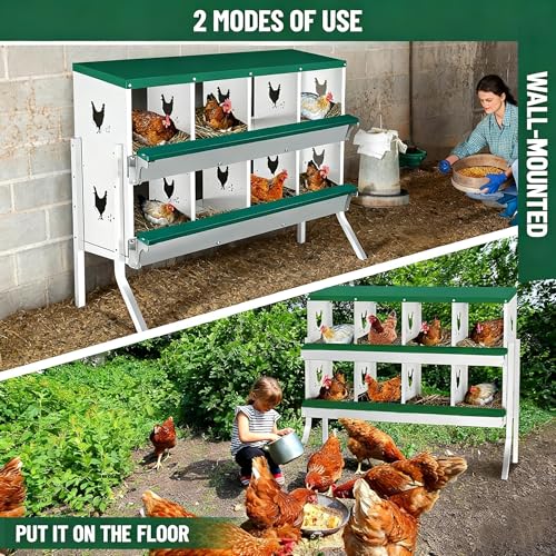 Chicken Nesting Box, 8 Compartments Nesting Box with 4 Fake Eggs & 10 Soft Nest Pads, Wall Mounting for Easy Egg Collection, Heavy Duty Galvanized Steel Rustproof Laying Box with Vented & Easy Clean - size: 8 compartment with Legs