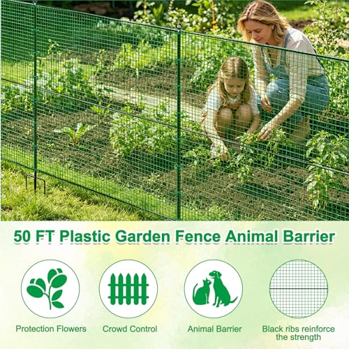 40IN×50FT Temporary Fence with Posts, Garden Animal Barrier with Metal Stake, Zip Ties,Windbreak Rope,Portable Temporary Fencing for Dogs Outdoors for Garden Backyard Outdoor Animal Protect