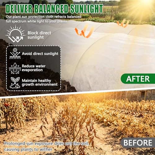 10 x 50 Ft White Shade Cloth for Garden, 1.2 oz/yd² Thick Non-Woven Cover | Light Refraction Sun Shade Cloth Cover for Protecting Outdoor Plants Vegetables Rows from Direct Sunlight - size: 10x50 Ft