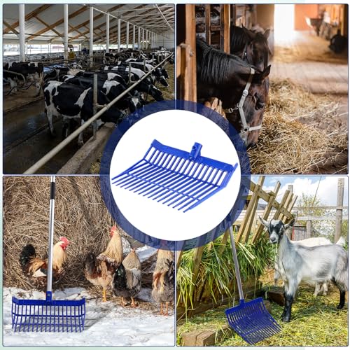 Lasnten 6 Pcs Manure Fork Head Bulk 18 Tines Pitch Fork Replacement Head with Screws and Nuts Durable Stable ABS Plastic Pitchfork for Horse Stall Picking up Manure(Blue) - color: Blue