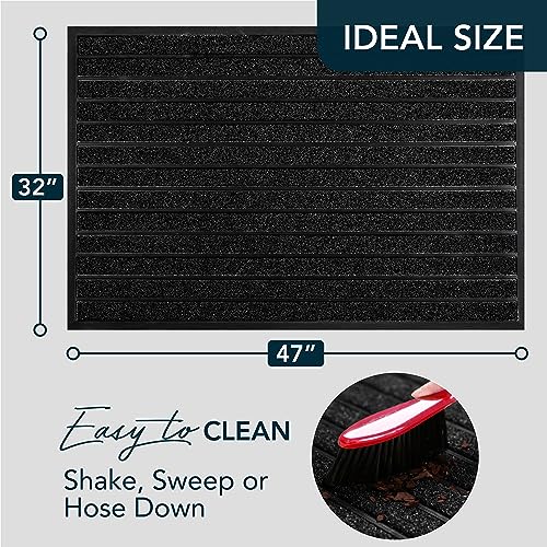 ubdyo Extra Durable Door Mat Outside Entrance (47" x 32", Bright Black) | Dirt Trapping ,Non-Slip Backing, Indoor or Outdoor Use, Welcome Mat, Low Profile, Natural Rubber, Stain Fade Resistant - color: Bright Black, size: 47" x 32" (Rectangular)