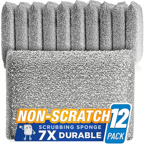Kitchen Sponges for Dishes, Scouring Pads Non Scratch Scrubbers | Multi-surface non-metal dish scouring scrubbers for fast cleaning; heavy duty, non-scratch scrubbing sponges - size: 12 Count (Pack of 1)