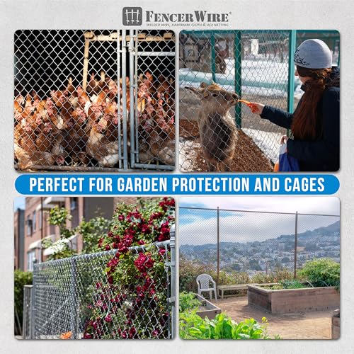 Fencer Wire 9 Gauge Green Vinyl Coated Galvanized Steel Chain Link Fence Fabric, Diamond Mesh Size 2-3/8 Inch, Galvanized Fencing Wire Roll for Garden and Animals Enclosure (4ft. x 50ft.)