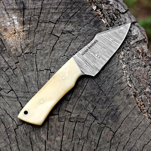 Custom Handmade 7'' fixed blade hoof rasp knife/Cow boy knife/Damascus steel Bull cutter cowboy knives with pancake leather sheath (SUSA 117) - color: SUSA 117