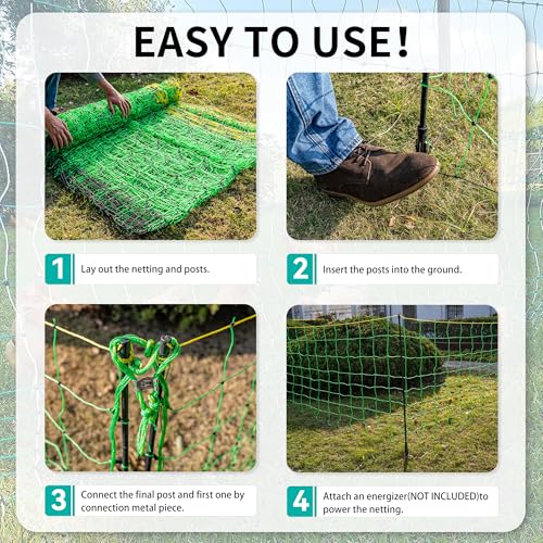 PPOLB Electric Poultry Fence Netting - 164'L x 47.5" H, Portable Movable Nets Mesh for Chickens, Ducks, Geese, Rabbits, Electric Fencing for Backyards, Homesteaders, Farms Ranches, and Gardens - size: 164'L x 47.5"H Poultry