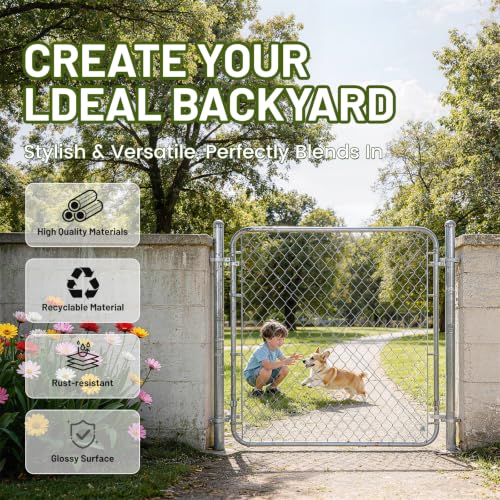 Adjustable Chain Link Fence Gate with Posts 48" H x 24"-72" W Galvanized | Metal Outdoor Fence Gate Kit for Yard, Garden & Farm, Heavy Duty Chain Link Gate for Backyard, Pet Enclosure Side Gates