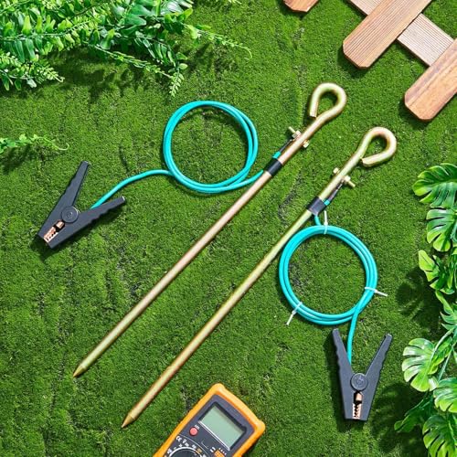 Tellegloww 2 Pcs Portable Ground Rod Grounding Rod with 4ft Grounding Wire 12AWG and Clip Grounding Pin Electric Fence Ground Rod for Antennas Satellite Dishes Generator(Crocodile Clip) - style: Crocodile Clip