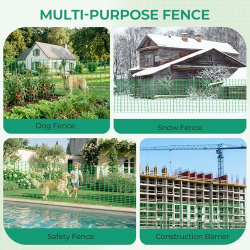 Ohuhu 3.4'x100' Plastic Garden Fence Safety Fence with 16MM Thicker Stakes | Reusable HDPE Garden Fence Roll with 25Pcs 4FT Stakes, Temporary Fence for Animal Barrier Construction Snow Fence Poultry Dog - color: Green