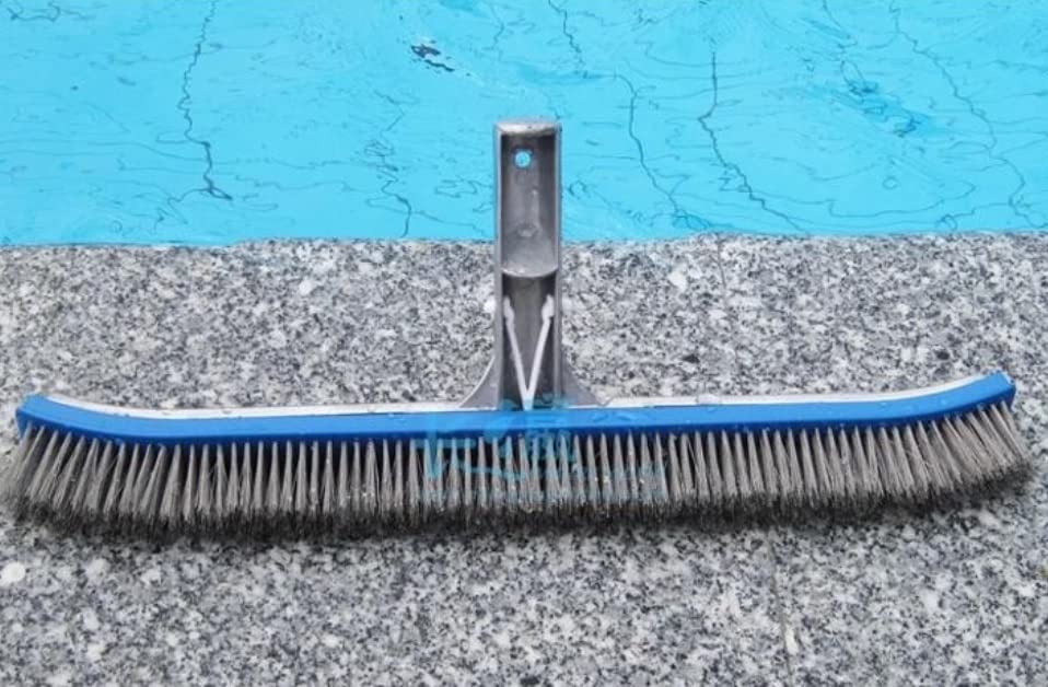 Aquatix Pro Pool Brush Head, 18" Heavy Duty for Cleaning Walls & Floors | Stainless Steel Bristles, Reinforced Aluminum Back, Curved Ends for Corners, EZ Clip, Swimming Pool Brushes for Tiles & Steps