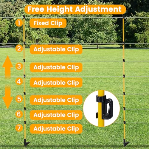 50 PCS Electric Fence Posts, 3/8" x 57" Step in Fence Post | 7 Wire Clips, Metal Ground Spikes, Easy Step-in Fiberglass Fence Posts for Temporary Electric Fencing, Farm Livestock, Garden - size: 57Inch-50PCS