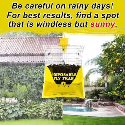 Outdoor Fly Traps for Patio - 4 Large Pre-Baited Flies Bags Disposable | Hanging Fly Catcher Killer Repellent with 4*50g Bait for Stable Horse Barn & Farm | Easy to use | Durable | Effective - size: 4 pack