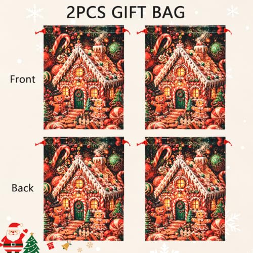 KzgtY Christmas Candy House 2PCS Gift Bags with Drawstring, 16 x 12 Inch Reusable Present Sacks for Christmas,Brithday, Holidays,Parties & Gift Packaging - color: Christmas Candy House