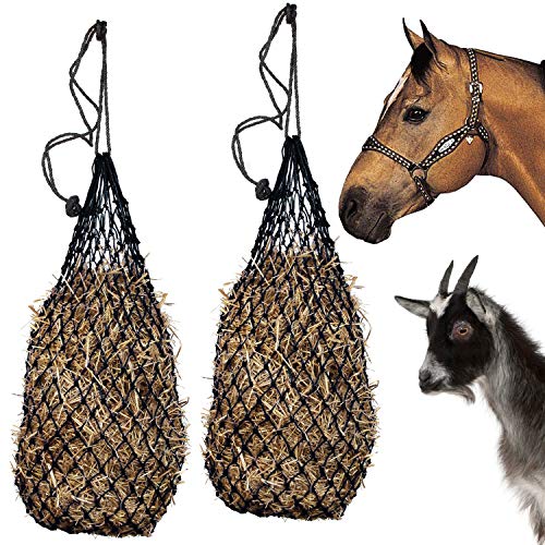 Majestic Ally 2 pcs Ultra Slow Feed 1.5"x1.5" Holes 40” Hay Net for Horses and livestocks (Black) - color: Black