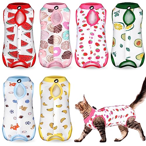 Kacctyen 6 Pack Cat Recovery Suit After Surgery Anti Licking | 6 Pack Cat Recovery Suit After Surgery Anti Licking,Fruit,Large - size: Large, style: Fruit