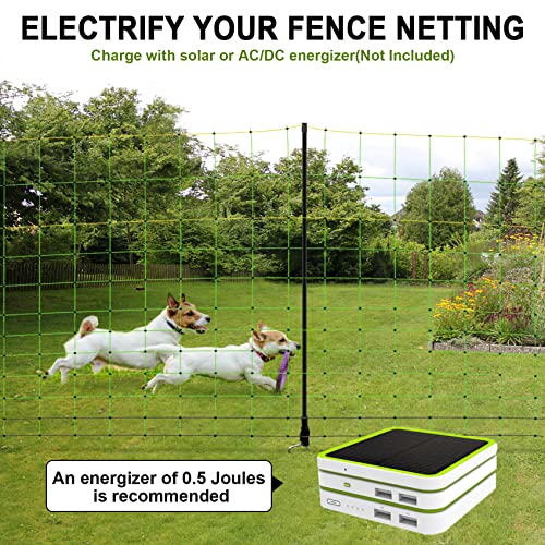 TMEE Electric Fence Netting Livestock Fencing for Goat with 14 Posts Double Spiked, Portable Mesh for Sheep, Deer, Hogs, Dogs in Backyards, Farms and Ranches, 49.6" H x 164' L, Green - size: 49.6" H