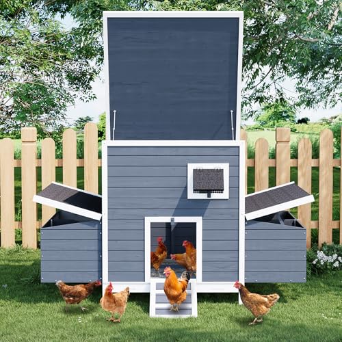 Garvee Wooden Chicken Coop with 2 Nesting Boxes & Pull-Out Tray, Outdoor Chicken House with Waterproof Roof, Poultry Cage for Guinea Pig, Rabbit, Duck - 62.2x31.1x38.6 in