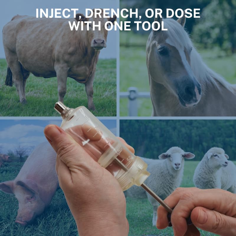 Reusable Veterinary Syringe Without Dose Nut – (50cc) - For Livestock Use | Durable Plastic Barrel | Luer-Lock & Luer-Slip Compatible | Equine, and Veterinary Use | Available in 10cc, 20cc, 30cc, 50cc - size: 50cc
