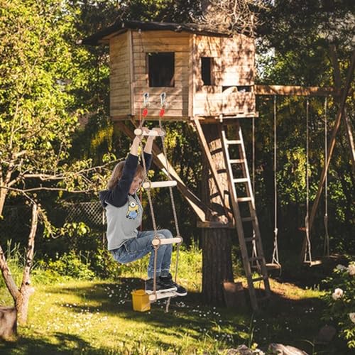 1 Pcs 6.5 Ft Climbing Rope Ladder for Kids, Wooden Rope Hanging Ladder, Rope Ladder for Treehouse Outdoor and Indoor Swing Set Accessories