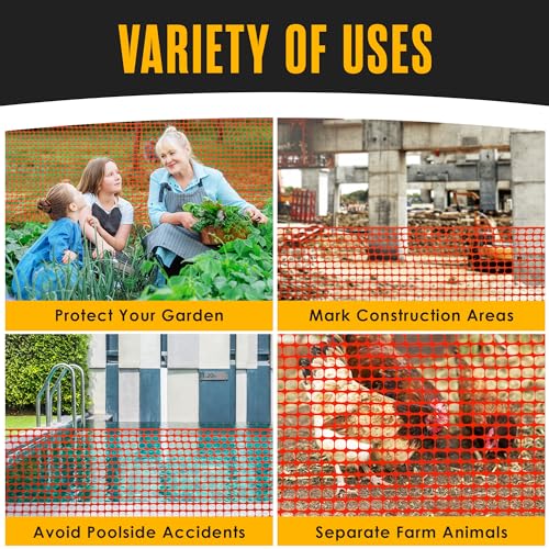 Plastic Mesh Fence, Garden Fencing, for Snow, Orange, 4'x100' Feet, 1 Roll | Houseables Construction Barrier Netting, Fences Wrap, Above Ground, Poultry, Chicken, Safety, Deer, Patio, Garden Netting - color: Orange