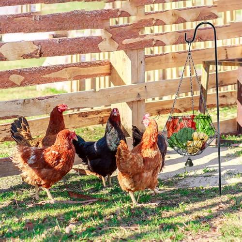 Hanging Chicken Feeder,Chicken Toys for Coop, Foldable Poultry Vegetable Fruits Feeder Basket with Shepherd's Hook, Veggie Treat Ball Boredom Toys for Chicken Coop