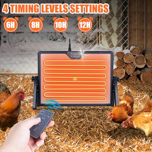 Chicken Coop Heater Radiant Chicken Heater for Inside Coop 180W with Remote Control Timing Function, Adjustable Temp, Light, Perfect Chicken Coop Accessories Kitten Puppy Pets for Winter(Fahrenheit) - size: 23.6"L x 17.7"W x 13.0"H