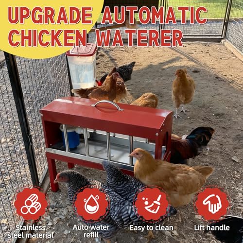 Automatic Chicken Waterer, Multi-Side Drinking Holes and Detachable Legs | Stainless Steel Large Chicken Drinker with Float Valve,Easy Clean Poultry Water Dispenser for Chicken Coop Duck Pigeon,Goose