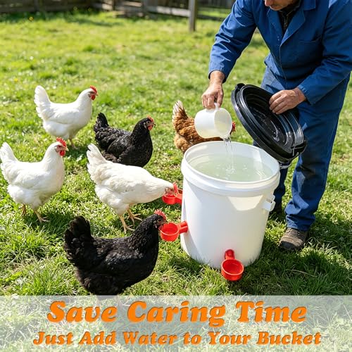 Chicken Waterer Cups, DIY Automatic Poultry Watering Bowl Device | Large 6pcs Turkey Waterer Feeder, Poultry Watering System Water Feeder Kit Suitable for Duck, Chicks, Goose, Bunny and Bird