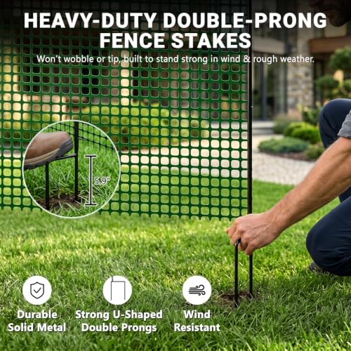 DoCred 3.28' x 82' Plastic Garden Fence Roll with Thicke Stakes, Green | Reusable HDPE Temporary Fence with 15Pcs 3.77FT Posts, Portable Chicken Dog Fence Barrier, Construction Snow Protection - color: Green, size: 39.4in x 82ft-Square Grid