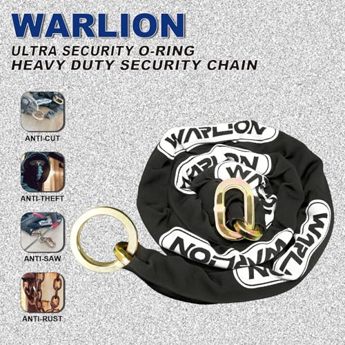 WARLION Heavy Duty Security Chain, 5ft x 3/8in Thick, 6.4lbs, Anti-Theft & Cut-Proof Motorcycle Chain with Cinch Ring - Secure Generators, Trailers, ATVs, Ebikes, & 2-Wheeled Vehicles (No Lock) - size: 5ft-3/8in