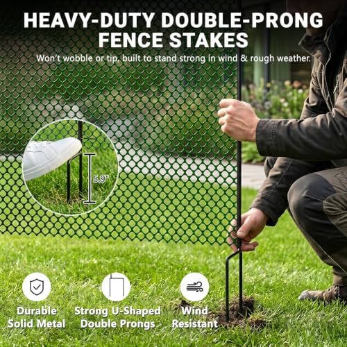 DoCred 3.28' x 82' Plastic Garden Fence Roll with Thicke Stakes, Green | Reusable HDPE Temporary Fence with 15Pcs 3.77FT Posts, Portable Chicken Dog Fence Barrier, Construction Snow Protection - color: Green, size: 39.4in x 82ft-Diamond Grid